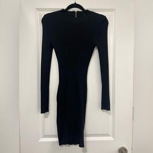 Backless ribbed knit long sleeve dress